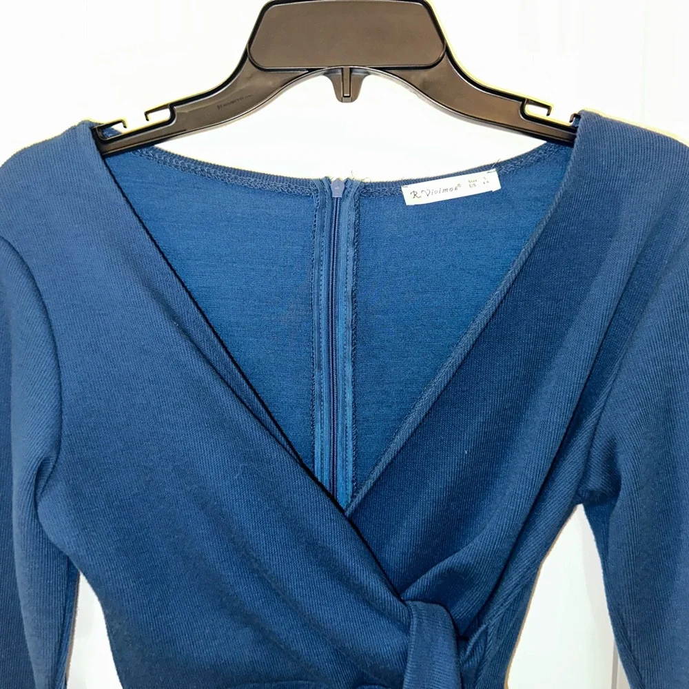 R.Vivimos Dark Teal Blue Winter Long Sleeve Sweater Dress Sz S 4/6